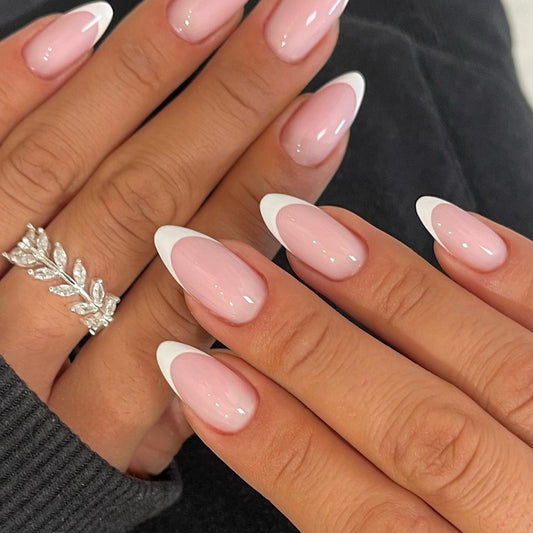 Classic French Tip Press On Fake Nails